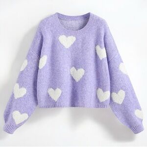Altar’d State Chunky Heart Sweater in Lavender